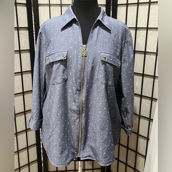 Anne Klein DENIM BLUE Star Print Blouse, CASUAL MOMCORE, WOMEN SIZE XL - Picture 4 of 9